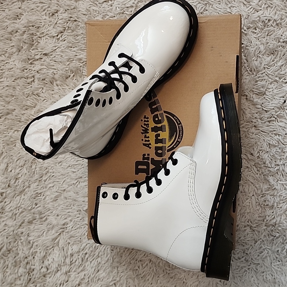 Dr. Martens white patent leather